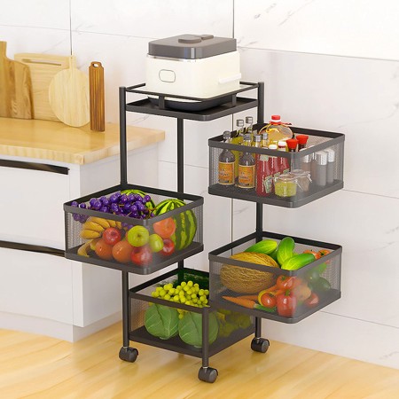 4 Layer (Square) Full Metal Fruit/Vegetable Rack with Wheels রান্নাঘর গুছিয়ে রাখুন