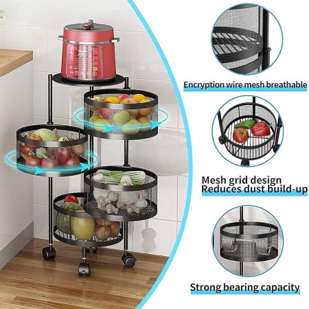 4 Layer (Round) Full Metal Fruit/Vegetable Rack with Wheels রান্নাঘর গুছিয়ে রাখুন