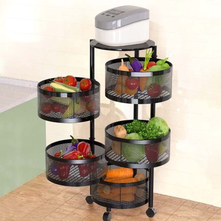 5 Layer (Round) Full Metal Fruit/Vegetable Rack with Wheels রান্নাঘর গুছিয়ে রাখুন