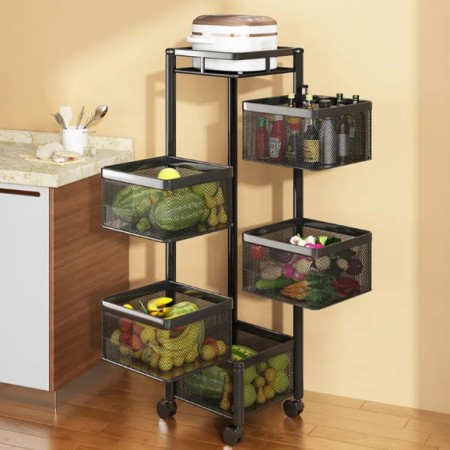 5 Layer (Square) Full Metal Fruit/Vegetable Rack with Wheels রান্নাঘর গুছিয়ে রাখুন