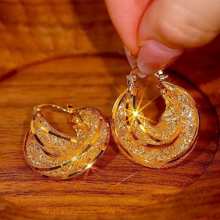 Golden Mesh Circle Earrings (Code 130)